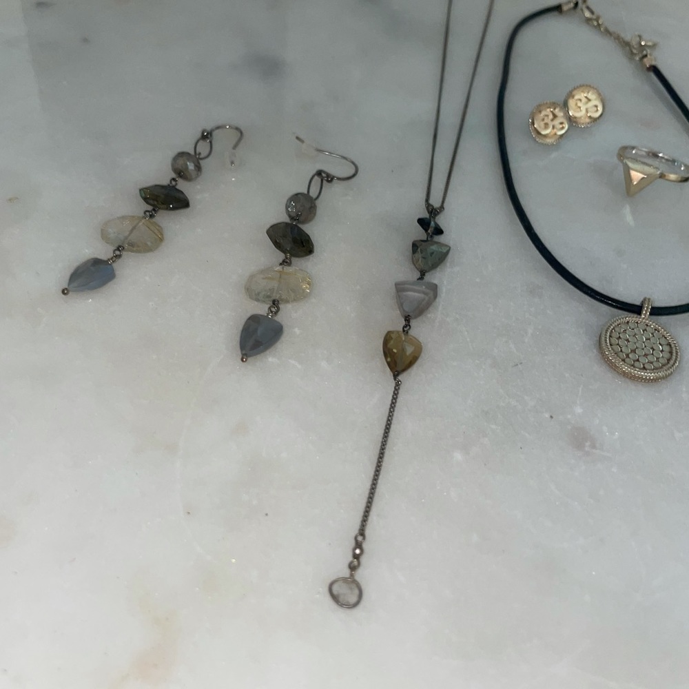 Chan Luu semiprecious gem earring and lariat set.